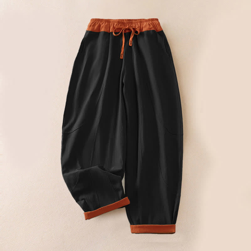 Buddha Stones Pantaloni harem da donna primaverili casual con coulisse in tinta unita, in cotone, con tasche. - Nero - US16, UK/AU20, EU48 (3XL) - image 6