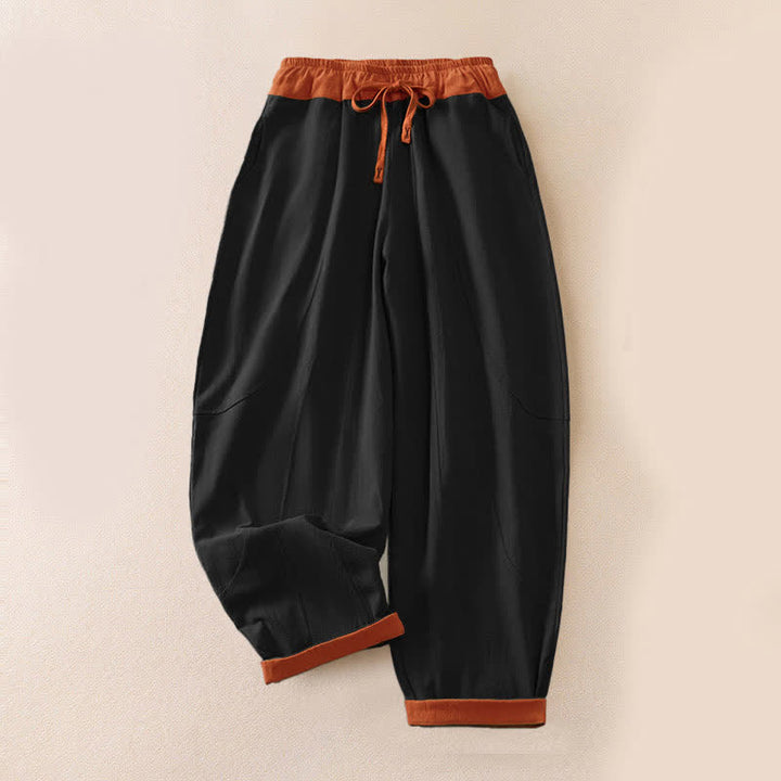 Buddha Stones Pantaloni harem da donna primaverili casual con coulisse in tinta unita, in cotone, con tasche. - Nero - US16, UK/AU20, EU48 (3XL) - image 6