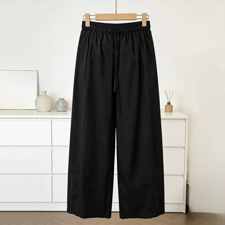 Buddha Stones Pantaloni estivi minimalisti da donna a gamba larga con coulisse e tasche, tinta unita. - Nero - US8-10, UK/AU12-14, EU40-42 (2XL) - image 5