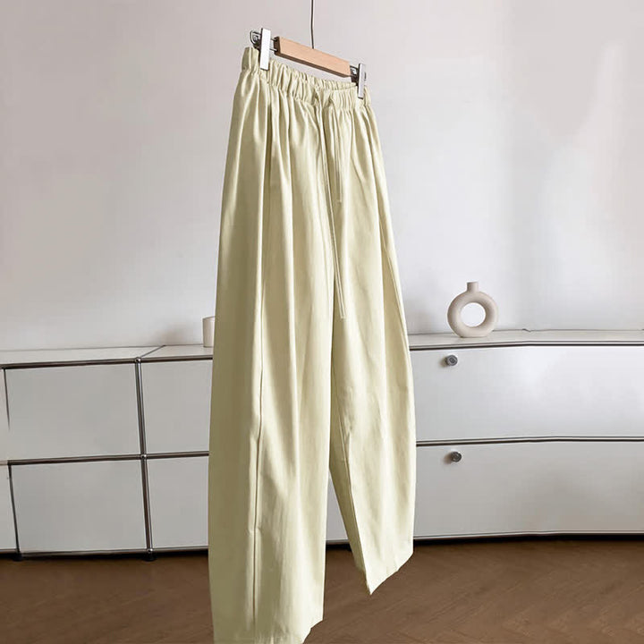 Buddha Stones Pantaloni estivi minimalisti da donna a gamba larga con coulisse e tasche, tinta unita. - image 2