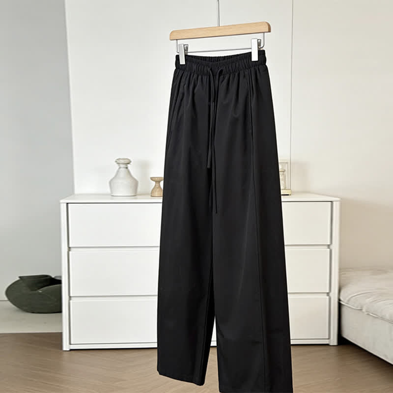 Buddha Stones Pantaloni estivi minimalisti da donna a gamba larga con coulisse e tasche, tinta unita. - image 6