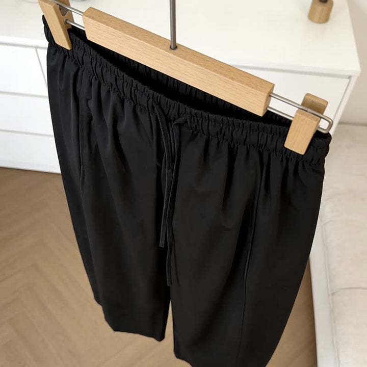 Buddha Stones Pantaloni estivi minimalisti da donna a gamba larga con coulisse e tasche, tinta unita. - image 7