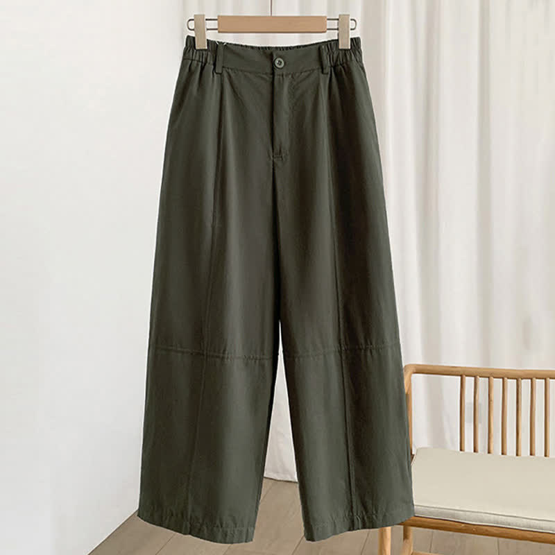 Buddha Stones Pantaloni harem da donna estivi casual con bottoni e tasche. - Verde oliva scuro - US8-10, UK/AU12-14, EU40-42 (2XL) - image 0
