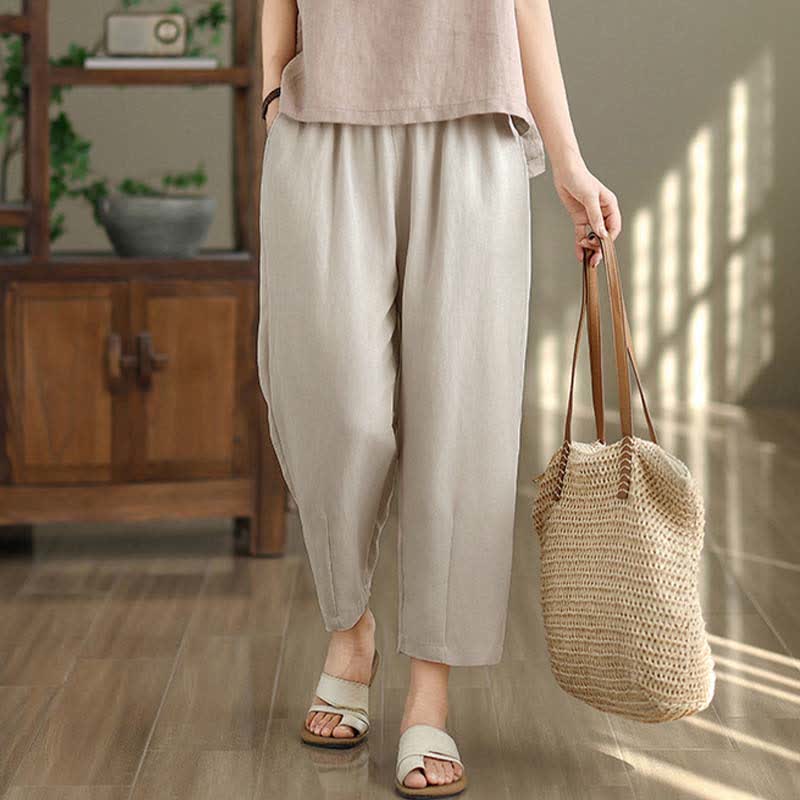 Buddha Stones Pantaloni estivi casual da donna a tinta unita, affusolati e con tasche. - image 9