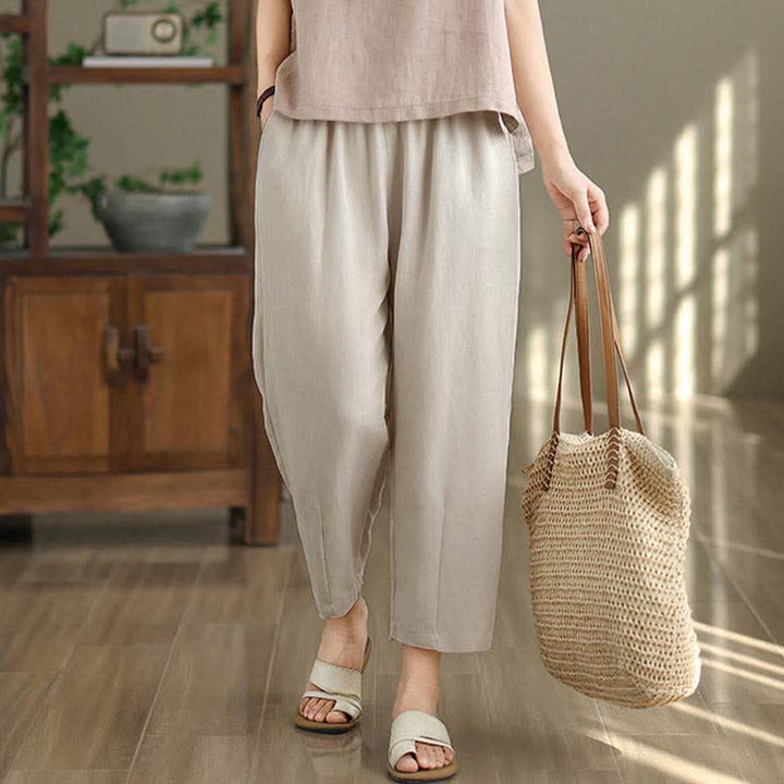 Buddha Stones Pantaloni estivi casual da donna a tinta unita, affusolati e con tasche. - image 9