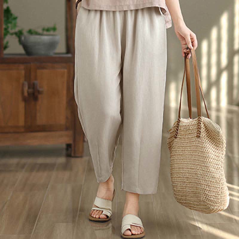 Buddha Stones Pantaloni estivi casual da donna a tinta unita, affusolati e con tasche. - image 10