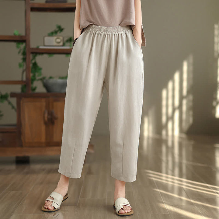 Buddha Stones Pantaloni estivi casual da donna a tinta unita, affusolati e con tasche. - Beige - US8-10, UK/AU12-14, EU40-42 (2XL) - image 8