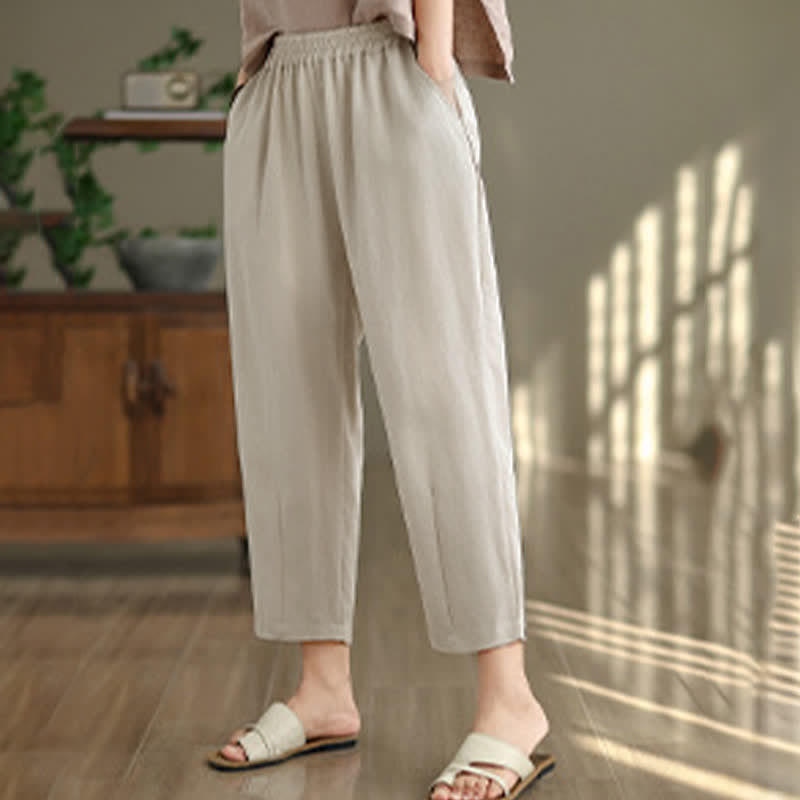 Buddha Stones Pantaloni estivi casual da donna a tinta unita, affusolati e con tasche. - image 12