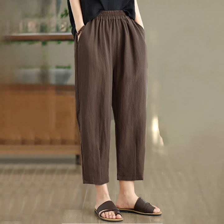 Buddha Stones Pantaloni estivi casual da donna a tinta unita, affusolati e con tasche. - image 3