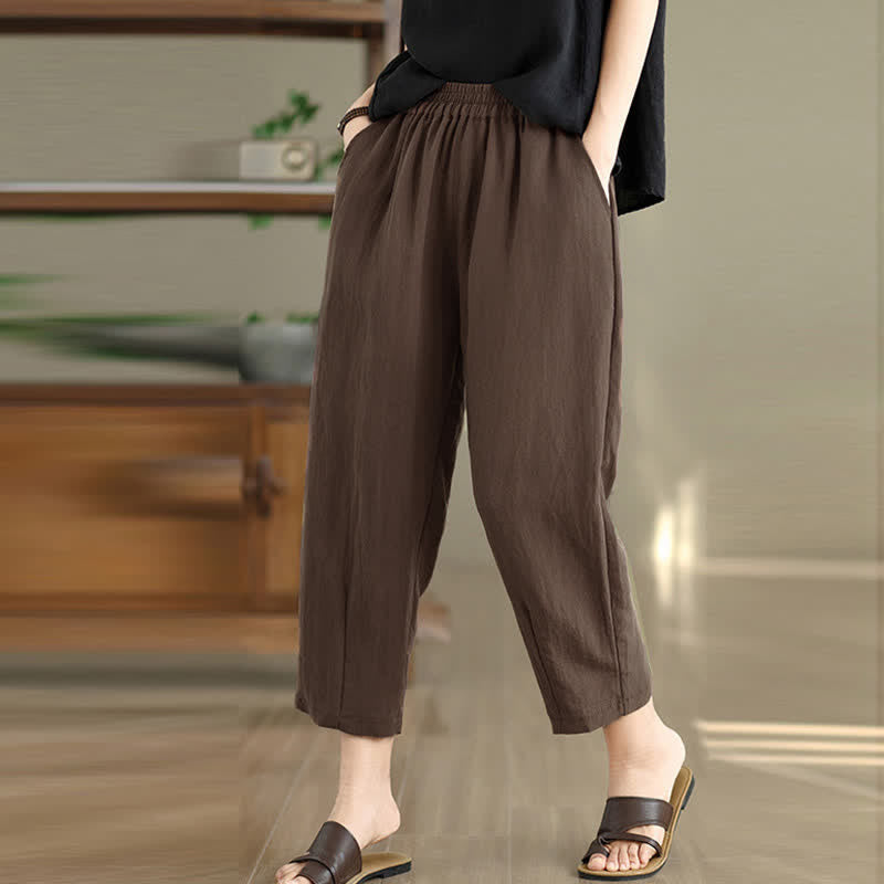 Buddha Stones Pantaloni estivi casual da donna a tinta unita, affusolati e con tasche. - image 1