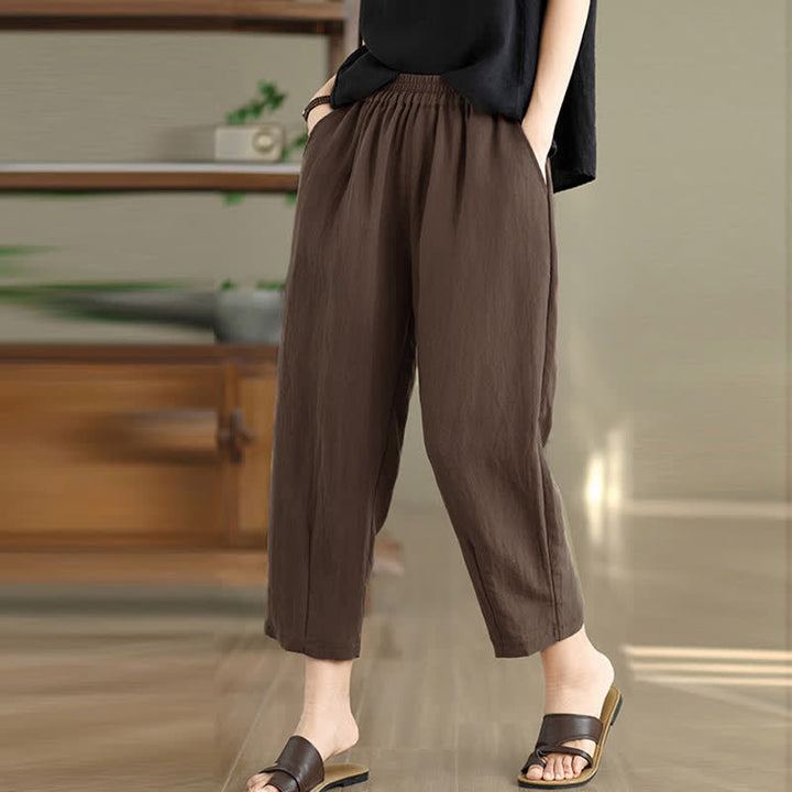 Buddha Stones Pantaloni estivi casual da donna a tinta unita, affusolati e con tasche. - image 1