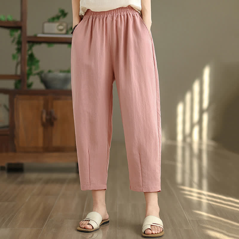Buddha Stones Pantaloni estivi casual da donna a tinta unita, affusolati e con tasche. - Rosa chiaro - US8-10, UK/AU12-14, EU40-42 (2XL) - image 16