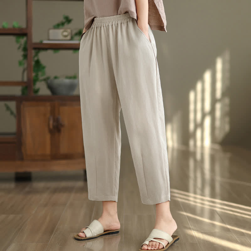 Buddha Stones Pantaloni estivi casual da donna a tinta unita, affusolati e con tasche. - image 11