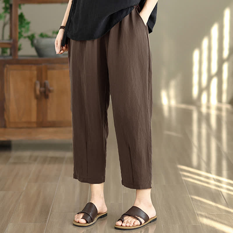 Buddha Stones Pantaloni estivi casual da donna a tinta unita, affusolati e con tasche. - image 6