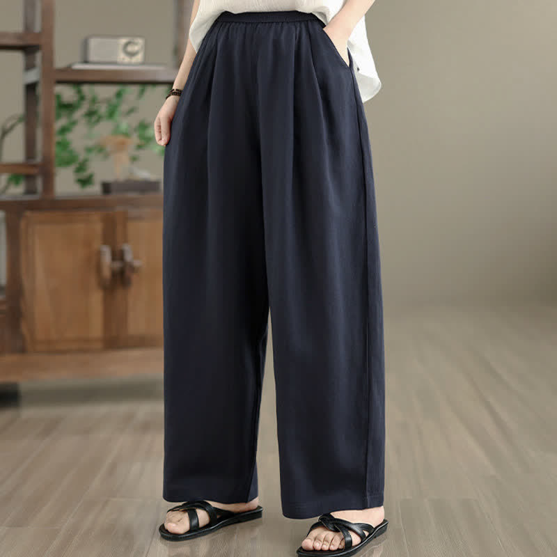 Buddha Stones Pantaloni harem da donna estivi minimalisti, plissettati e a tinta unita con tasche. - image 1