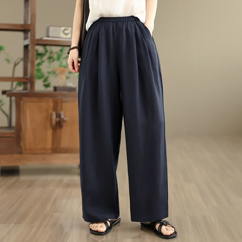 Buddha Stones Pantaloni harem da donna estivi minimalisti, plissettati e a tinta unita con tasche. - Marina - US8-10, UK/AU12-14, EU40-42 (2XL) - image 0