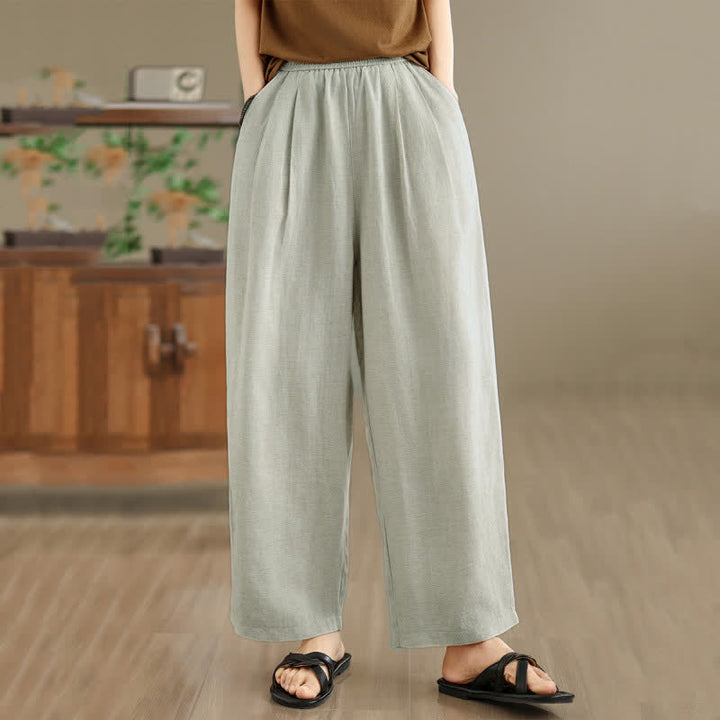 Buddha Stones Pantaloni harem da donna estivi minimalisti, plissettati e a tinta unita con tasche. - image 16