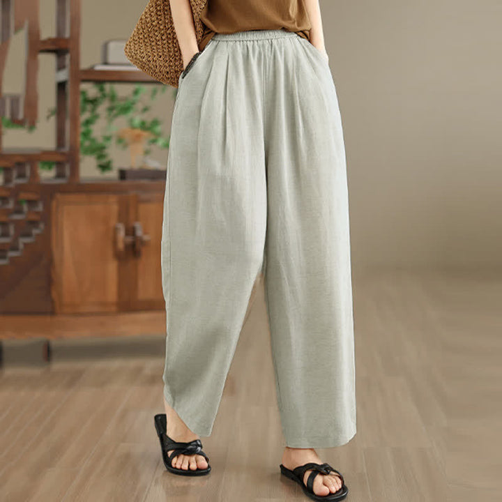 Buddha Stones Pantaloni harem da donna estivi minimalisti, plissettati e a tinta unita con tasche. - image 14