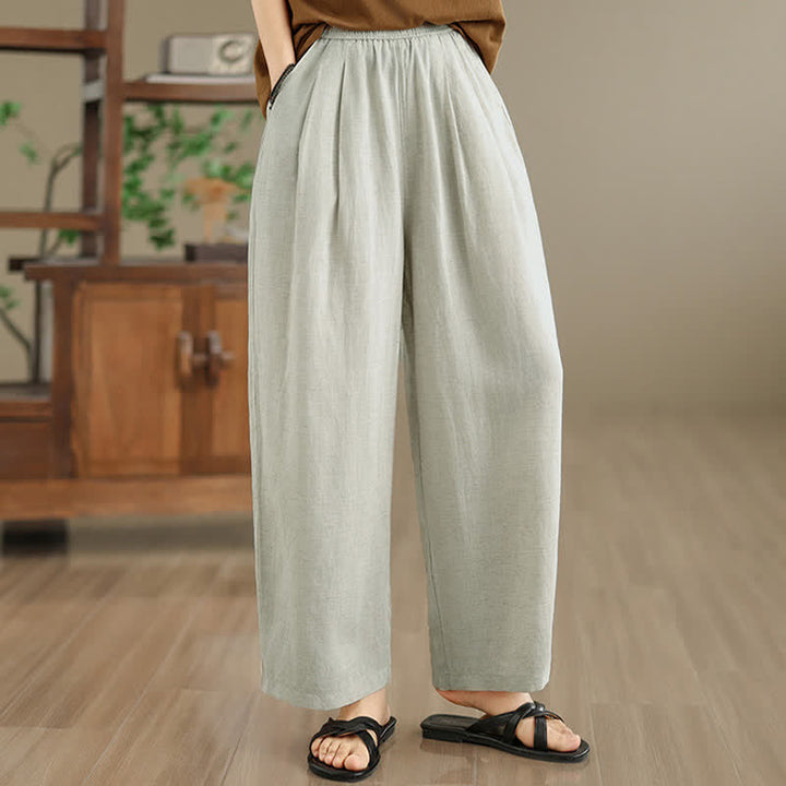 Buddha Stones Pantaloni harem da donna estivi minimalisti, plissettati e a tinta unita con tasche. - image 18