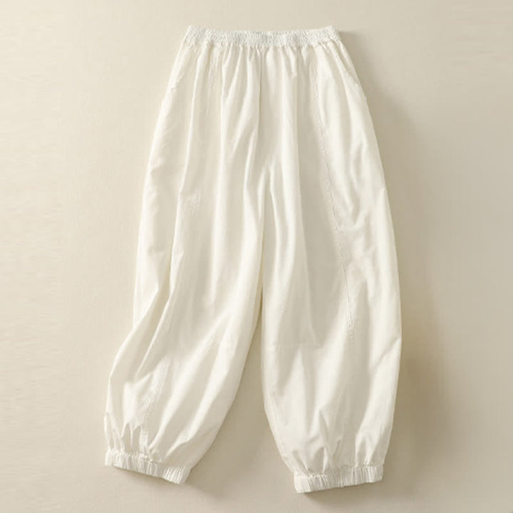 Buddha Stones Pantaloni estivi casual da donna a tinta unita con elastico in vita e gamba affusolata e tasche. - WhiteSmoke - US8-10, UK/AU12-14, EU40-42 (2XL) - image 10