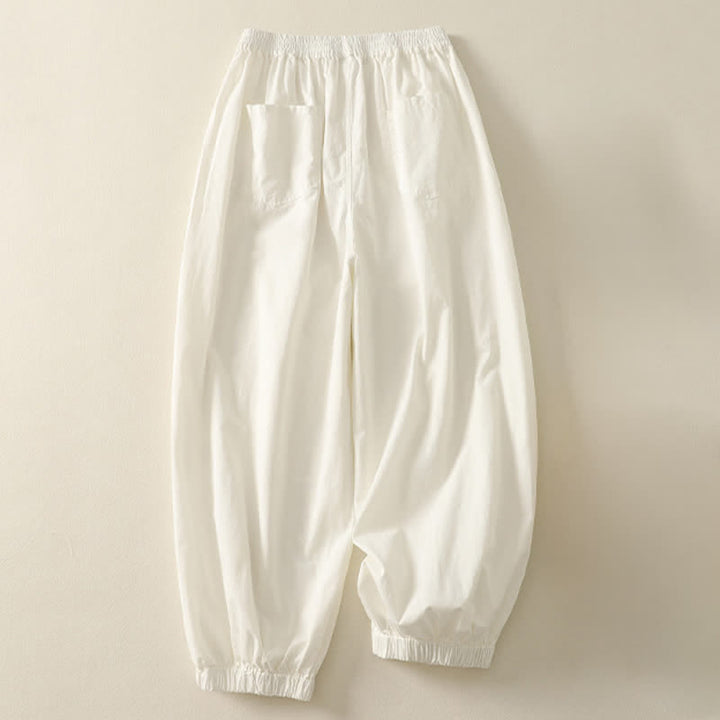 Buddha Stones Pantaloni estivi casual da donna a tinta unita con elastico in vita e gamba affusolata e tasche. - image 11