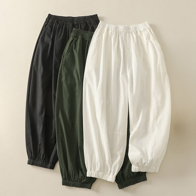 Buddha Stones Pantaloni estivi casual da donna a tinta unita con elastico in vita e gamba affusolata e tasche. - image 20