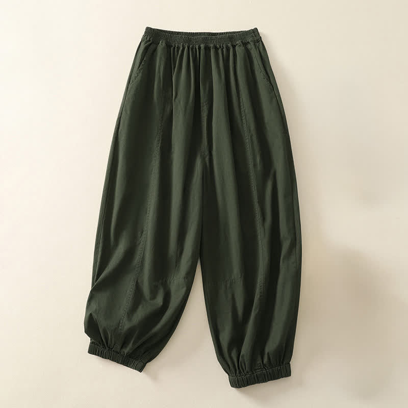 Buddha Stones Pantaloni estivi casual da donna a tinta unita con elastico in vita e gamba affusolata e tasche. - Verde oliva - US8-10, UK/AU12-14, EU40-42 (2XL) - image 0