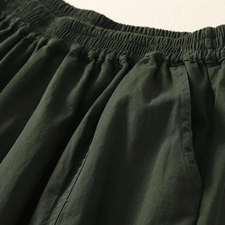 Buddha Stones Pantaloni estivi casual da donna a tinta unita con elastico in vita e gamba affusolata e tasche. - image 1