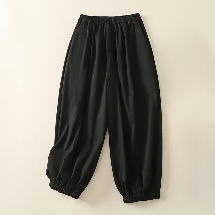 Buddha Stones Pantaloni estivi casual da donna a tinta unita con elastico in vita e gamba affusolata e tasche. - Nero - US8-10, UK/AU12-14, EU40-42 (2XL) - image 5