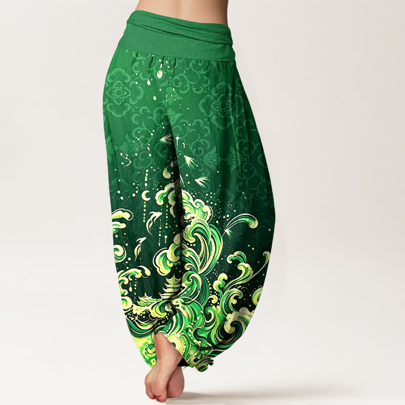 Buddha Stones Pantaloni harem da donna in puro cotone con motivo sfumato a onde oceaniche e vita elasticizzata. - image 7