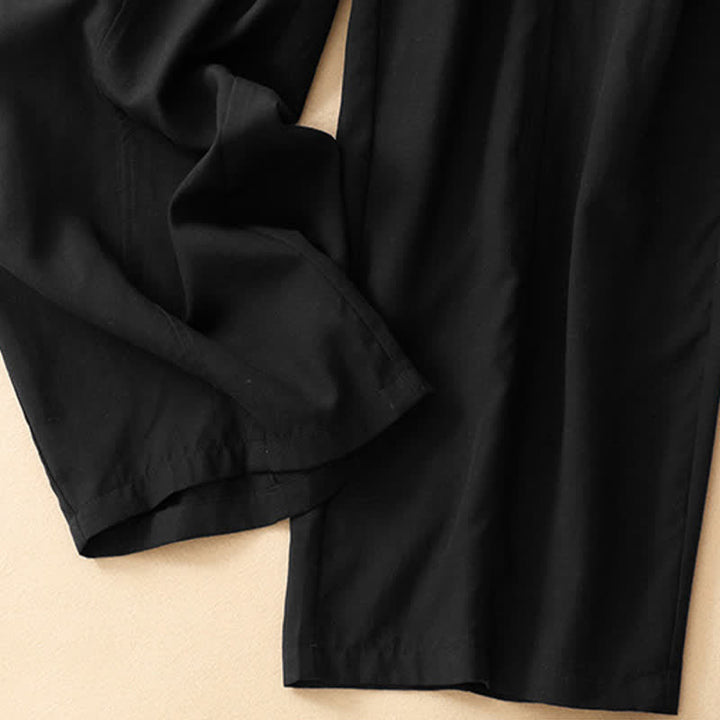 Buddha Stones Pantaloni dritti da donna estivi minimalisti con coulisse e tasche. - image 8