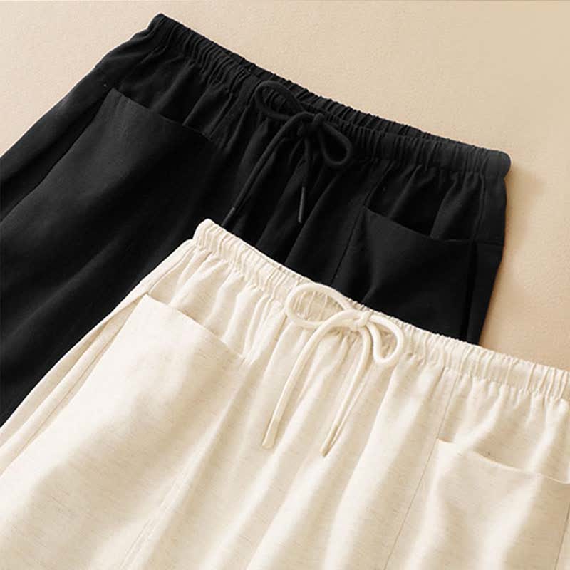 Buddha Stones Pantaloni dritti da donna estivi minimalisti con coulisse e tasche. - image 11