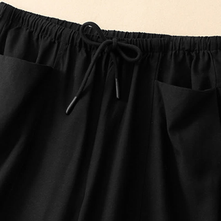 Buddha Stones Pantaloni dritti da donna estivi minimalisti con coulisse e tasche. - image 7