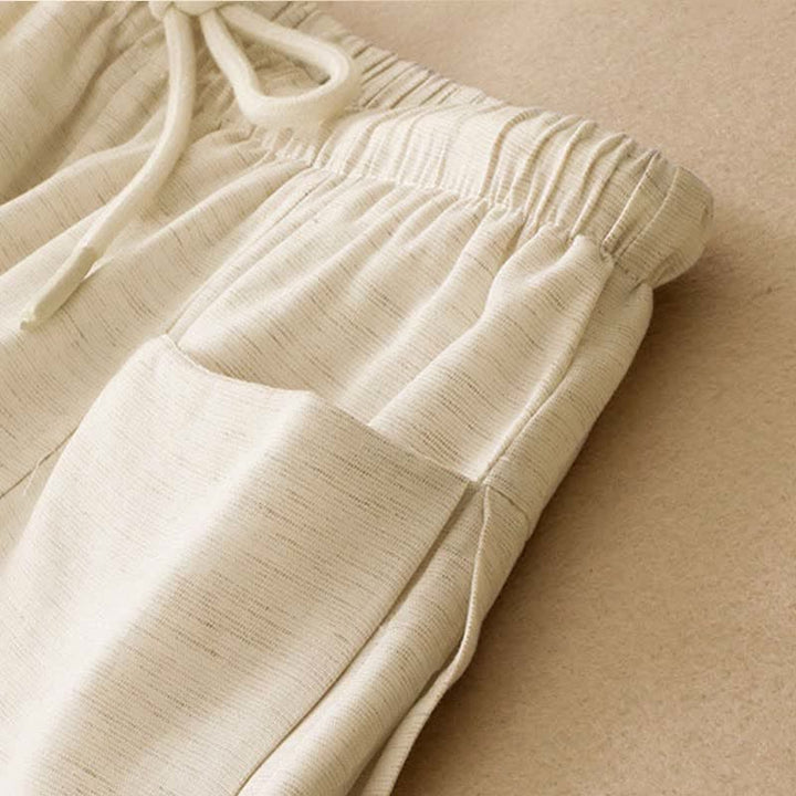 Buddha Stones Pantaloni dritti da donna estivi minimalisti con coulisse e tasche. - image 4