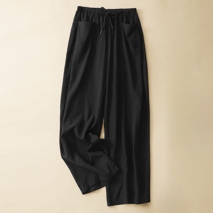 Buddha Stones Pantaloni dritti da donna estivi minimalisti con coulisse e tasche. - Nero - US8-10, UK/AU12-14, EU40-42 (2XL) - image 6