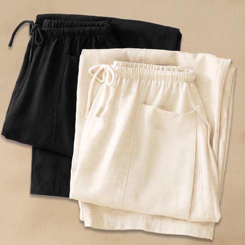 Buddha Stones Pantaloni dritti da donna estivi minimalisti con coulisse e tasche. - image 14