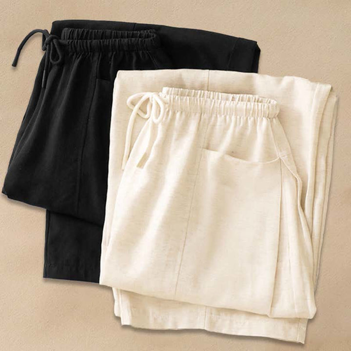 Buddha Stones Pantaloni dritti da donna estivi minimalisti con coulisse e tasche. - image 14