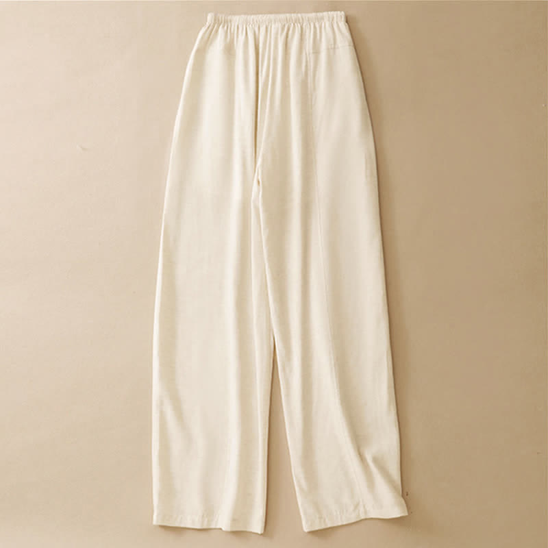 Buddha Stones Pantaloni dritti da donna estivi minimalisti con coulisse e tasche. - image 1
