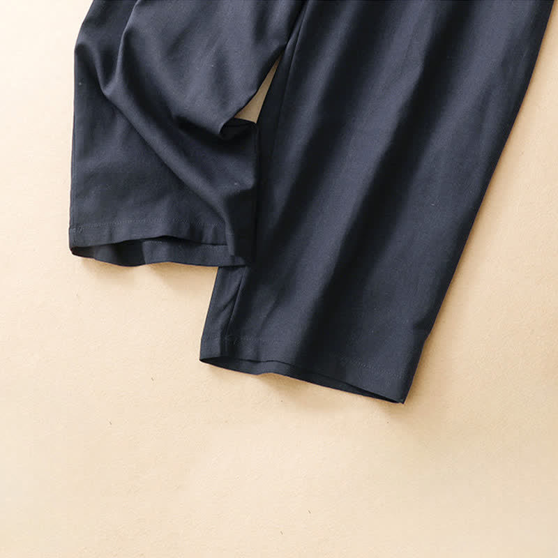 Buddha Stones Pantaloni harem da donna in lino tinta unita, a vita alta, con bottoni, stile estivo minimalista e tasche. - image 6