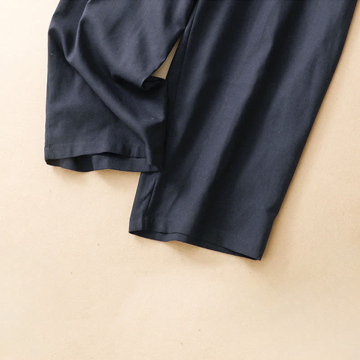 Buddha Stones Pantaloni harem da donna in lino tinta unita, a vita alta, con bottoni, stile estivo minimalista e tasche. - image 6