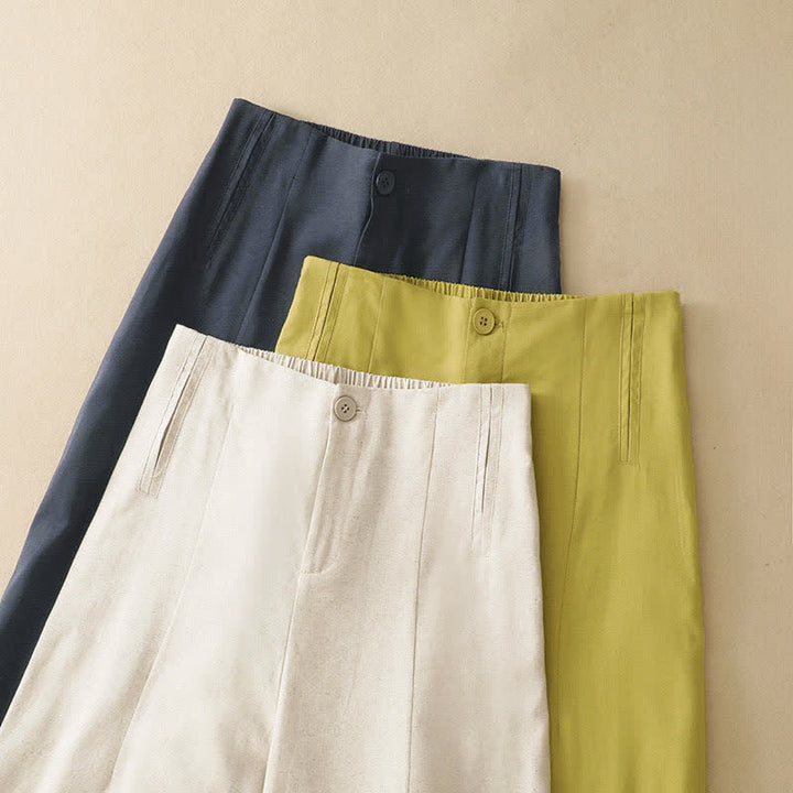 Buddha Stones Pantaloni harem da donna in lino tinta unita, a vita alta, con bottoni, stile estivo minimalista e tasche. - image 15