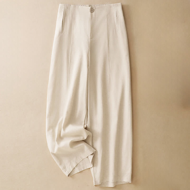 Buddha Stones Pantaloni harem da donna in lino tinta unita, a vita alta, con bottoni, stile estivo minimalista e tasche. - Biancheria - US12, UK/AU16, EU44 (3XL) - image 8