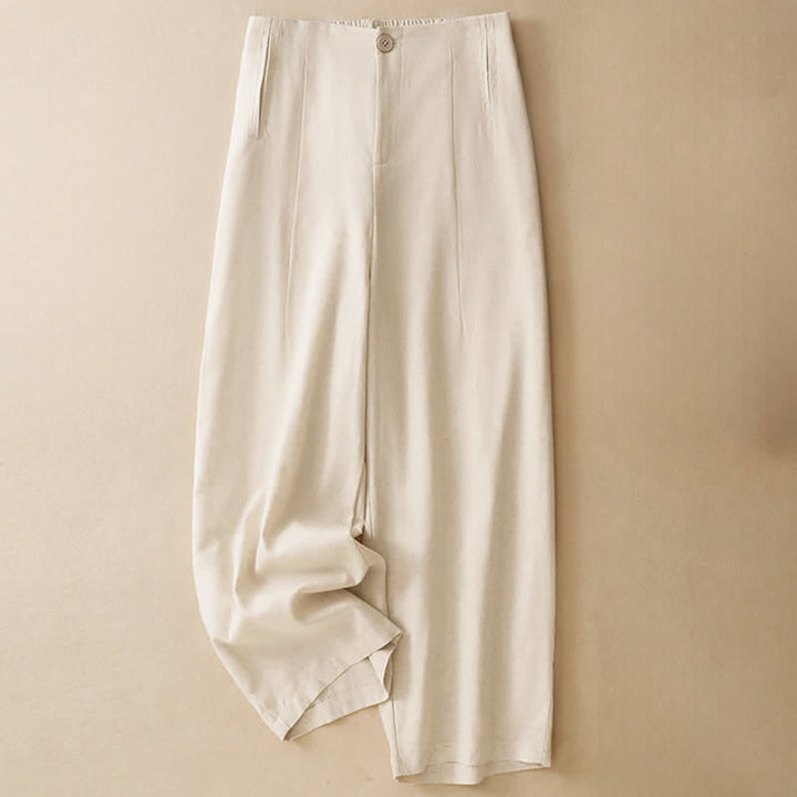 Buddha Stones Pantaloni harem da donna in lino tinta unita, a vita alta, con bottoni, stile estivo minimalista e tasche. - Biancheria - US12, UK/AU16, EU44 (3XL) - image 8