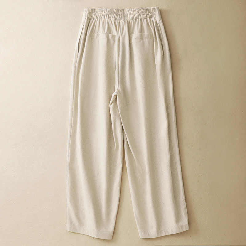 Buddha Stones Pantaloni harem da donna in lino tinta unita, a vita alta, con bottoni, stile estivo minimalista e tasche. - image 9