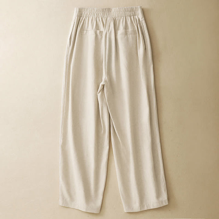 Buddha Stones Pantaloni harem da donna in lino tinta unita, a vita alta, con bottoni, stile estivo minimalista e tasche. - image 9