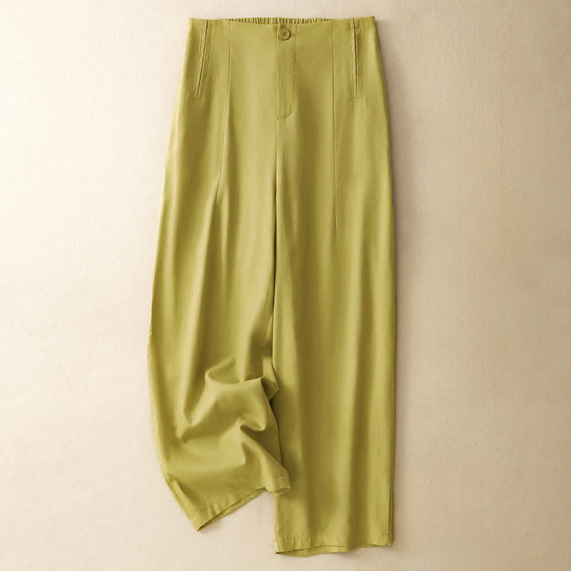 Buddha Stones Pantaloni harem da donna in lino tinta unita, a vita alta, con bottoni, stile estivo minimalista e tasche. - cachi - US12, UK/AU16, EU44 (3XL) - image 0