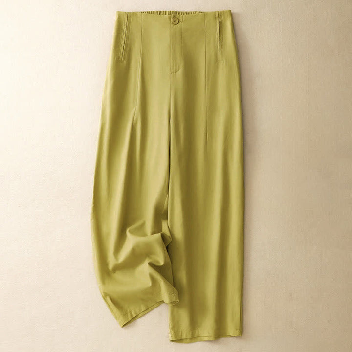 Buddha Stones Pantaloni harem da donna in lino tinta unita, a vita alta, con bottoni, stile estivo minimalista e tasche. - cachi - US12, UK/AU16, EU44 (3XL) - image 0