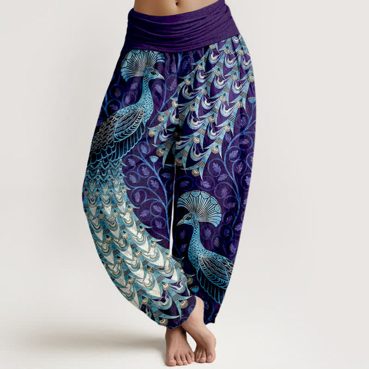 Buddha Stones Pantaloni harem da donna in puro cotone con motivo a piume di pavone e vita elasticizzata. - Indaco - US16, UK/AU20, EU48 (3XL) - image 8