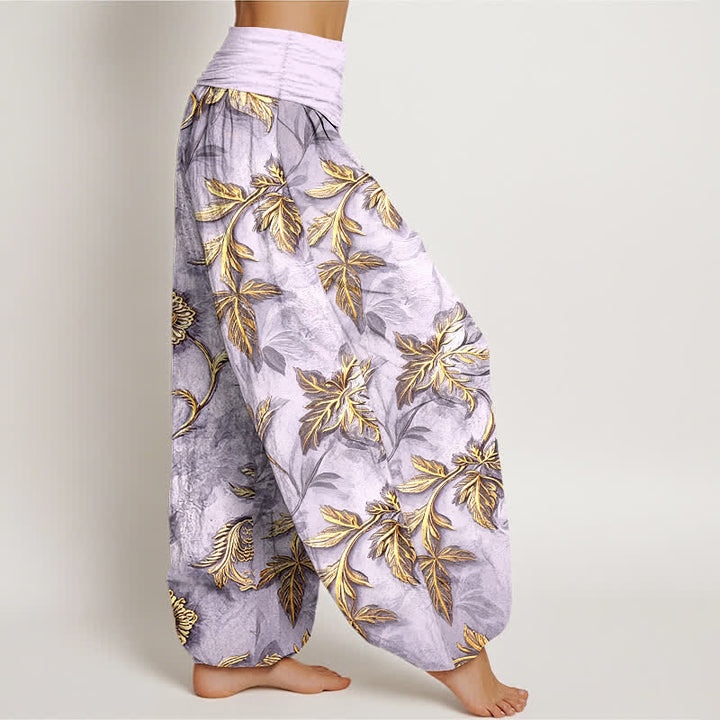Buddha Stones Pantaloni harem da donna in cotone con motivo a foglie botaniche e vita elasticizzata - image 7