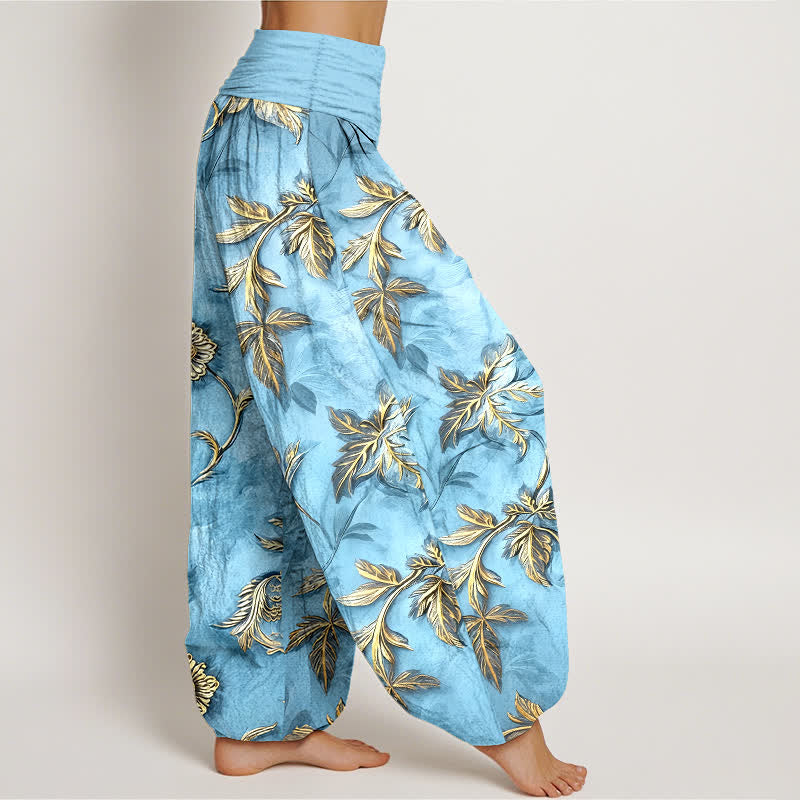 Buddha Stones Pantaloni harem da donna in cotone con motivo a foglie botaniche e vita elasticizzata - image 10